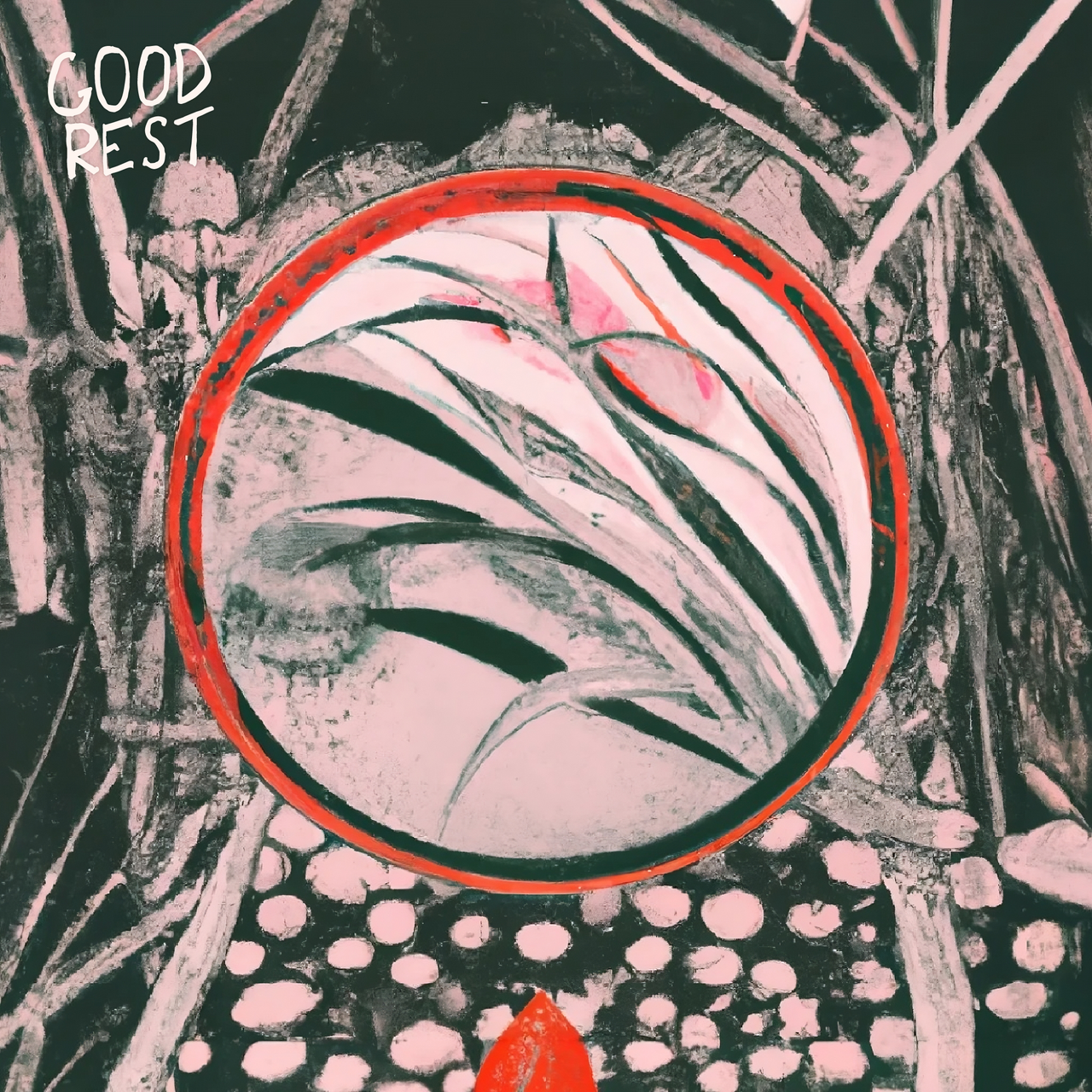 Flaxseed cover art - thin leaves like wheat, surrounded by a black border with white tree roots. Charcoal drawing style collage.