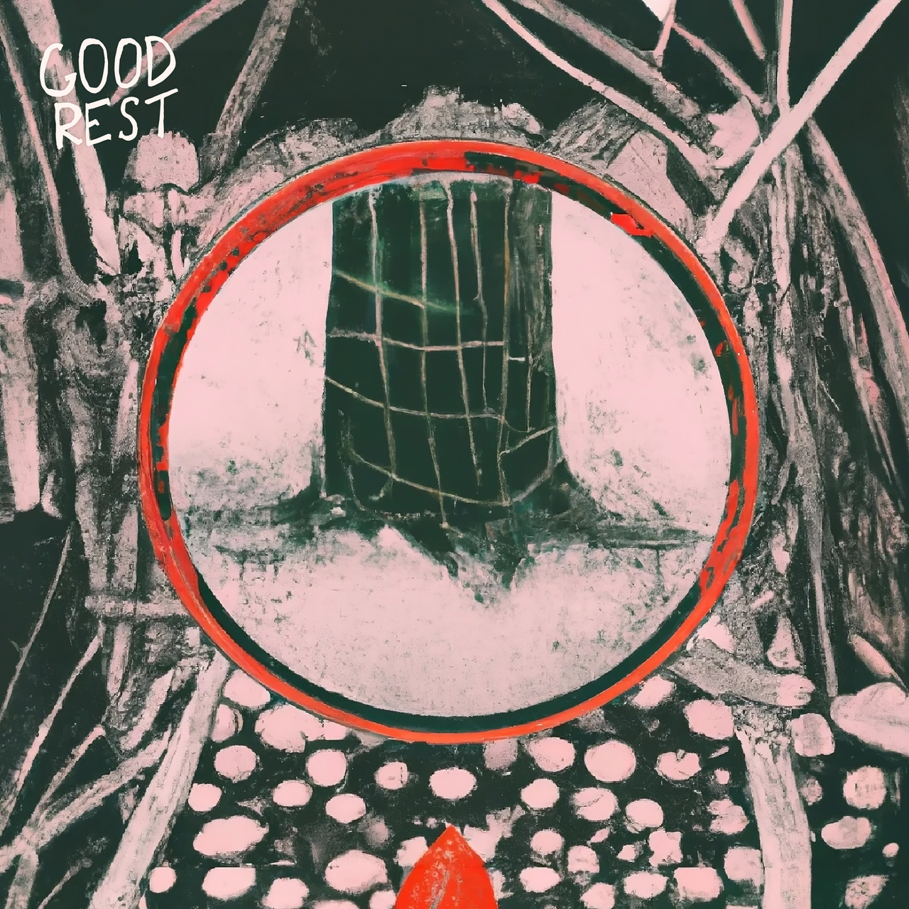 Hard to Reach cover art - a cracked tree trunk surrounded by a black border with white tree roots. Charcoal drawing style collage.