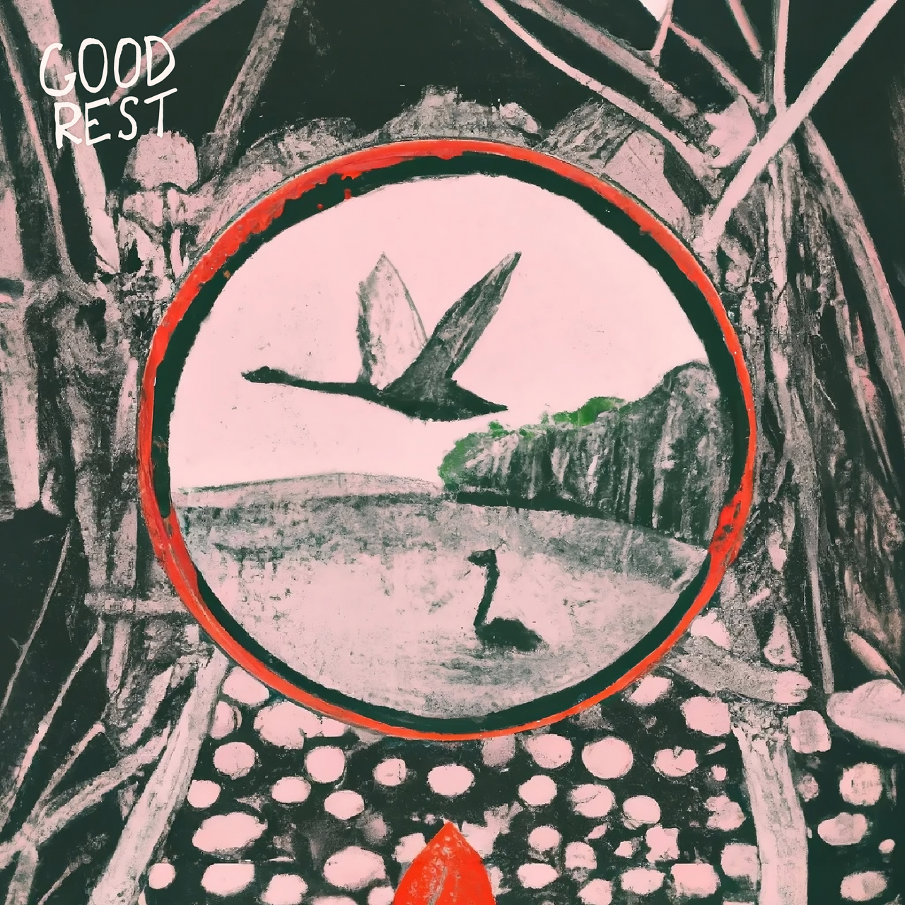 You're Right cover art - two geese in water, surrounded by a black border with white tree roots. Charcoal drawing style collage.